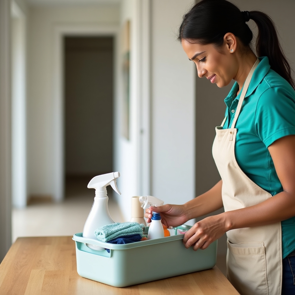 Cleaning professional organizing supplies and equipment before a scheduled visit